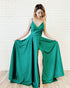 Simple 2019 Satin Prom Dresses with V-Neck Long Prom Gowns Homecoming Dress